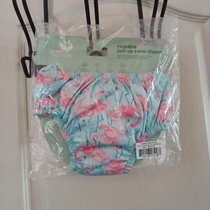 NWT Green Sprouts reusable pull-up swim diaper blue pink flamingos 6m